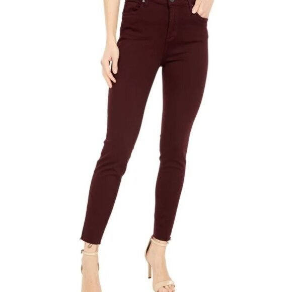 KUT From the Kloth Cotton Donna High-rise Ankle Raw Hem Burgundy Size 2 - Picture 10 of 10